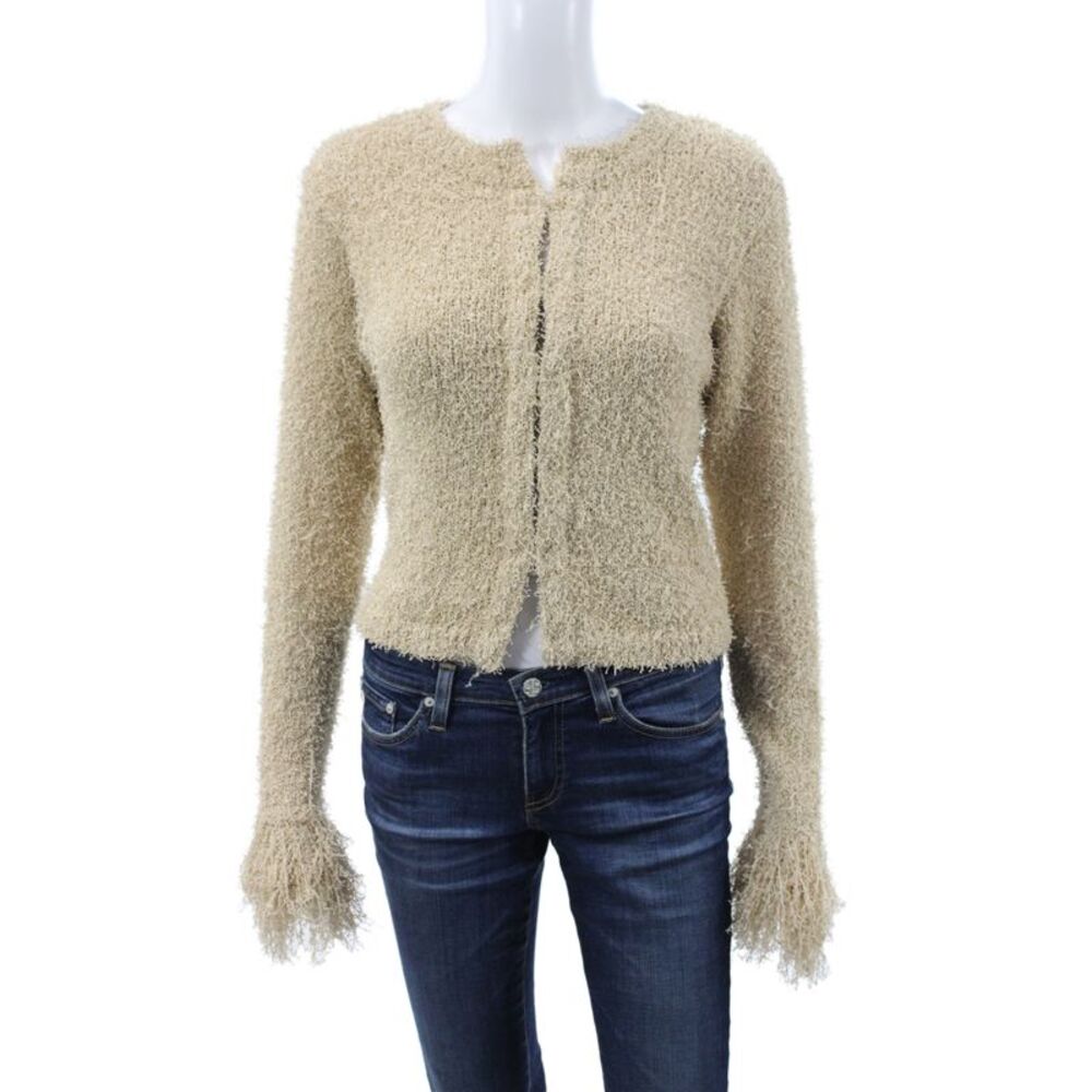 Zara Women Cardigan Beige Long Sleeve Polyester Size L